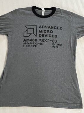AMD Mens Medium (M) Gray Ringer Muscle Fit Short Sleeve T-shirt